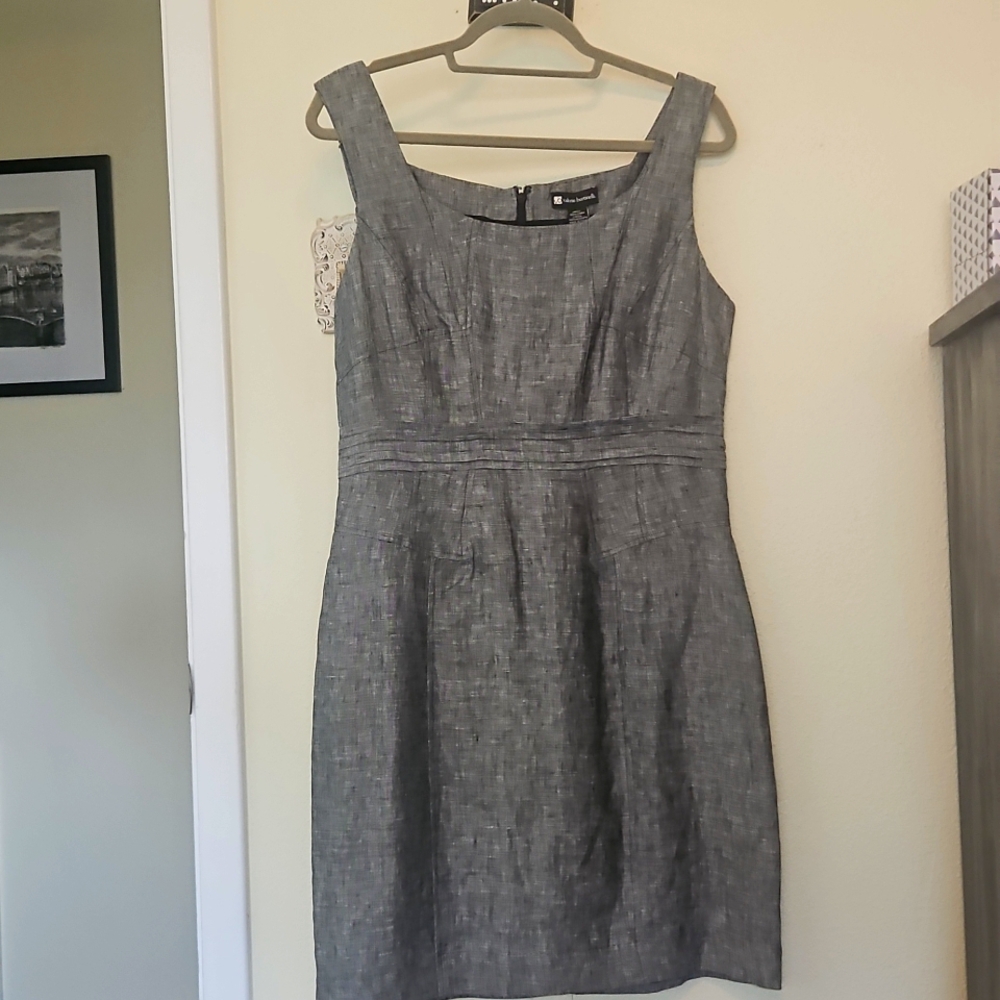 Valerie Bertinelli Gray and Black 100% LINEN Dress, Fully Lined, NWOT, Size 12